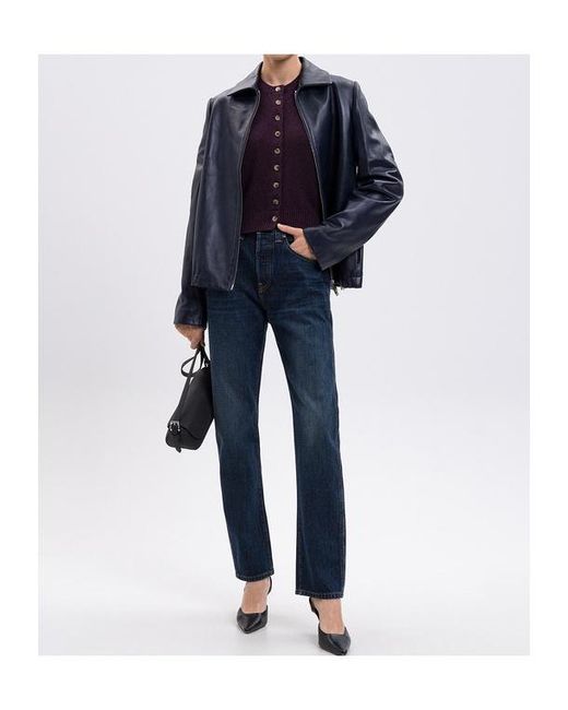 Khaite Blue Jackson Zip Leather Jacket