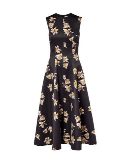 Emilia Wickstead Black Mara Floral Duchess Satin Midi Dress