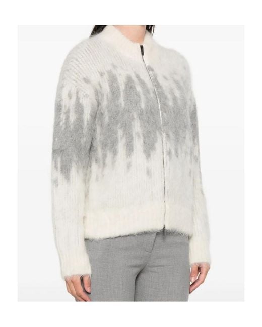 Peserico White Zipped Round Neck Cardigan