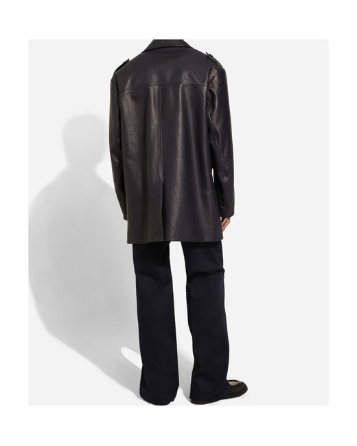 Dolce & Gabbana Black Peak-Lapels Leather Double-Breasted Coat for men
