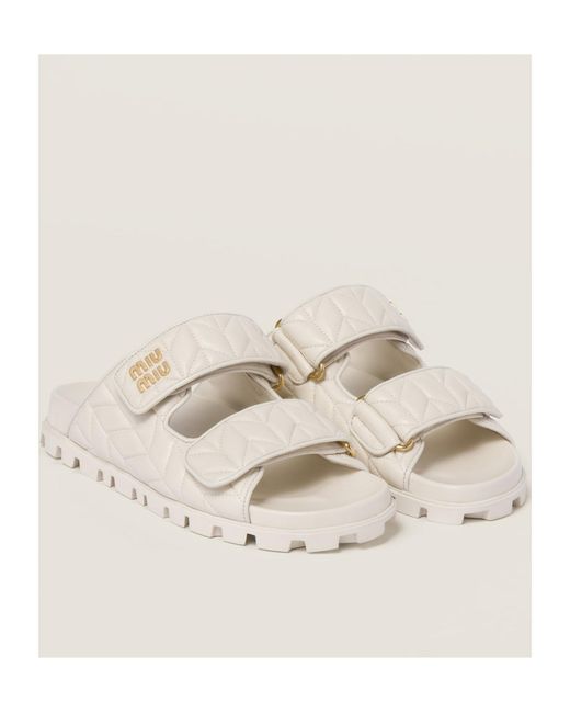 Miu Miu White Quilted Slip-On Sandals