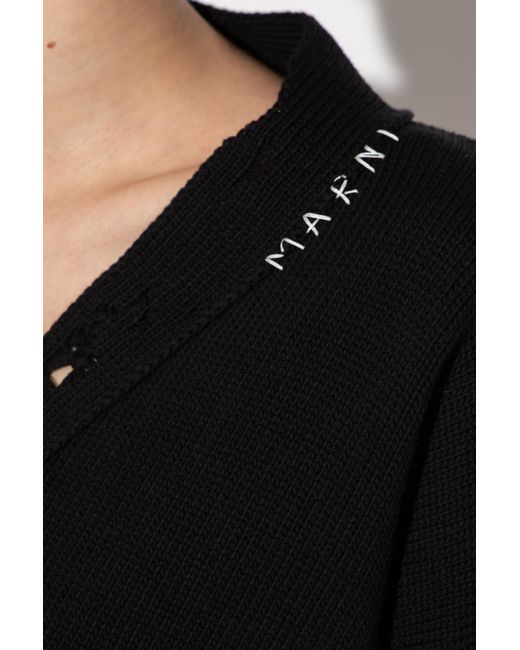 Marni Black Distressed Cropped Knitted Cardigan