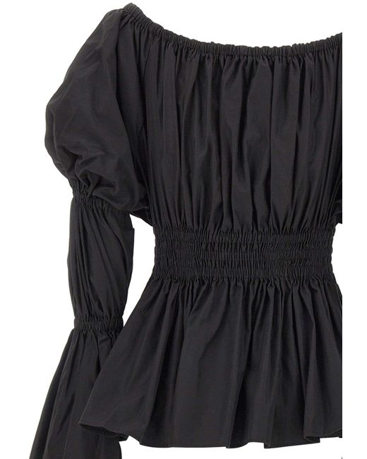 Blumarine Black Puffed-Sleeve Elasticated-Waist Blouse