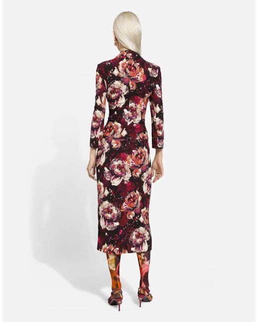 Dolce & Gabbana Red Floral Printed Slim-Fit Blazer