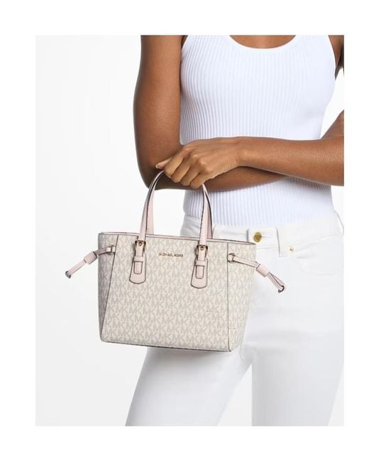 Michael Kors White Voyager Extra-Small Signature Logo Convertible Crossbody Bag