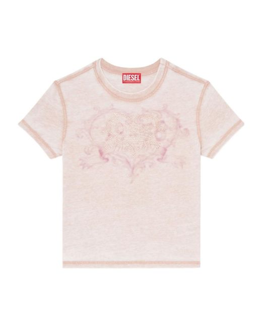 DIESEL Pink Rhinestone-Embellished Burnout-Effect T-Shirt