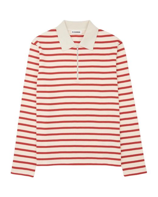 Jil Sander Red Striped Long-Sleeve Polo Shirt for men