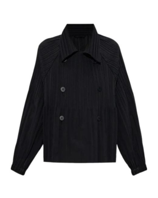 Pleats Please Issey Miyake Blue Pleats Please Issey Miyake Double-Breasted Oversized Jacket