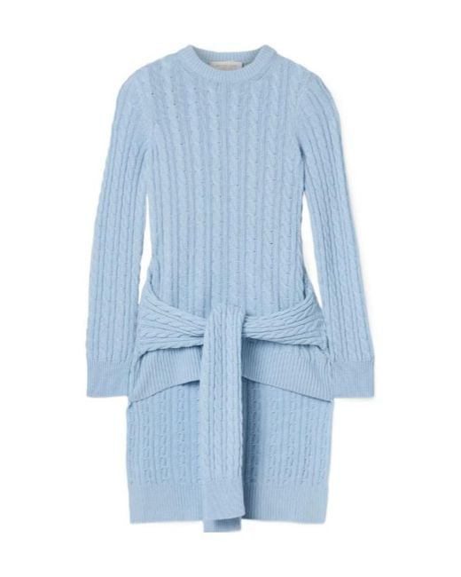 Michael Kors Blue Asymmetric Cable-Knit Cashmere Sweater