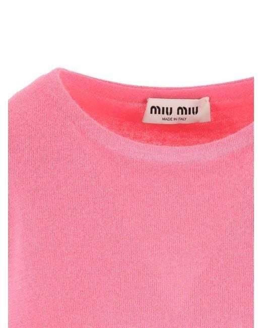 Miu Miu Pink Crewneck Sleeveless Knitted Top