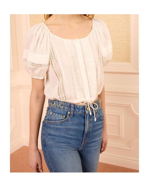 Ulla Johnson White Cropped Drawstring Voile Blouse
