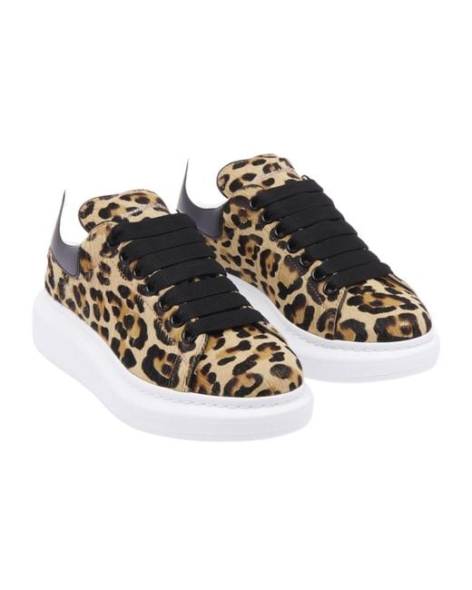 McQueen Brown Oversized Leopard Printed Sneakers