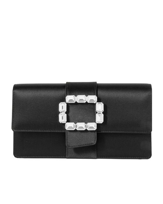 Manolo Blahnik Black Crystal-Embellished Satin Clutch