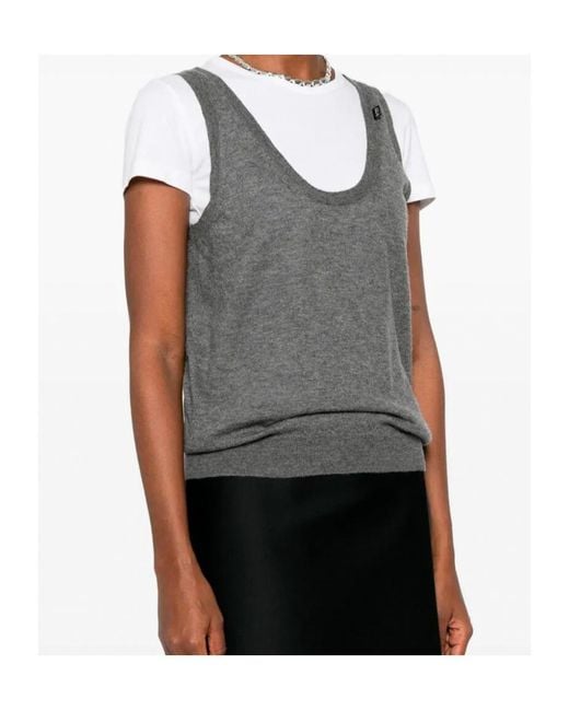 Prada Gray Ribbed Knitted Tank Top