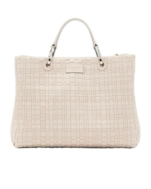 Emporio Armani Natural Logo Patch Woven Tote Bag