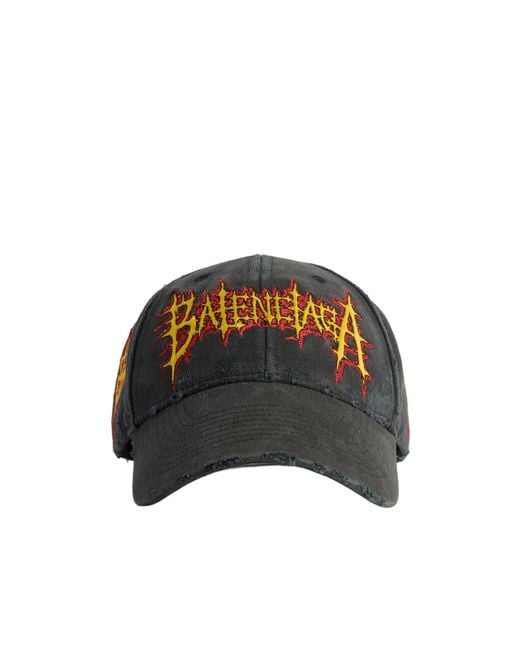 Balenciaga Black Logo Distressed Baseball Cap for men