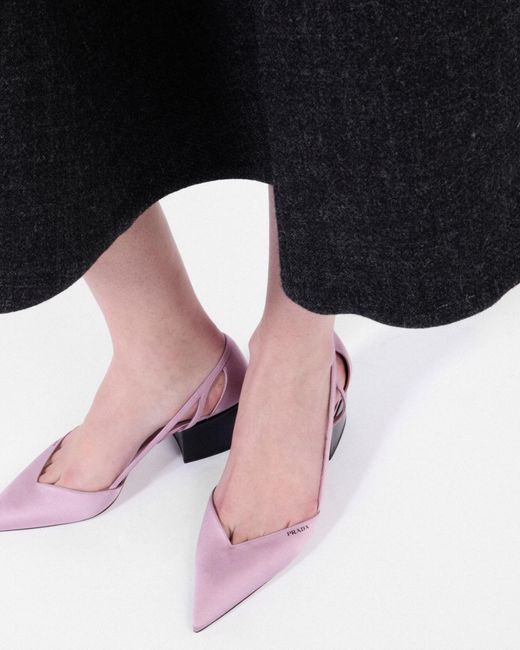 Prada Pink Logo Printed Pointed Toe Slingback Pumps
