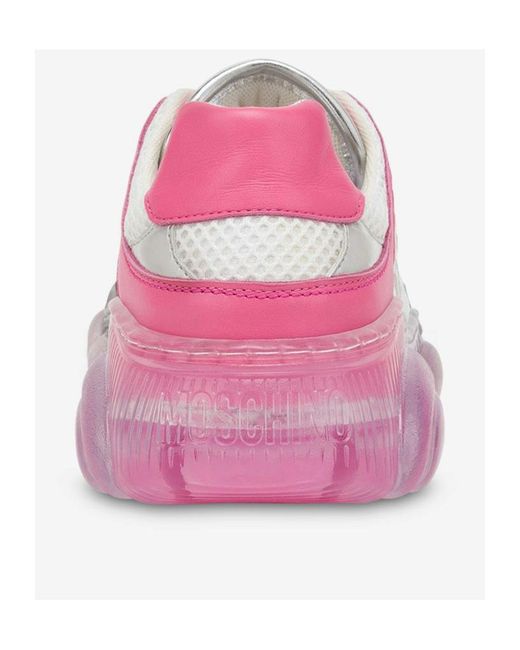 Moschino Pink Transparent-Sole Mesh Sneakers