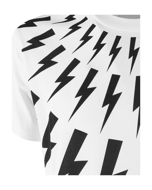 Neil Barrett White Thunderbolt-Print Crew Neck T-Shirt for men