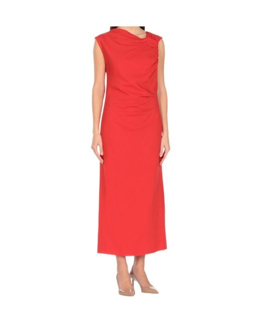 MSGM Red Ruched Slim Fit Dress