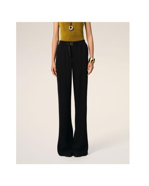 AMI Black Logo Detailed Drawstring Palazzo Pants