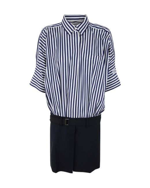 Sacai Blue Midi Cotton Poplin Dress