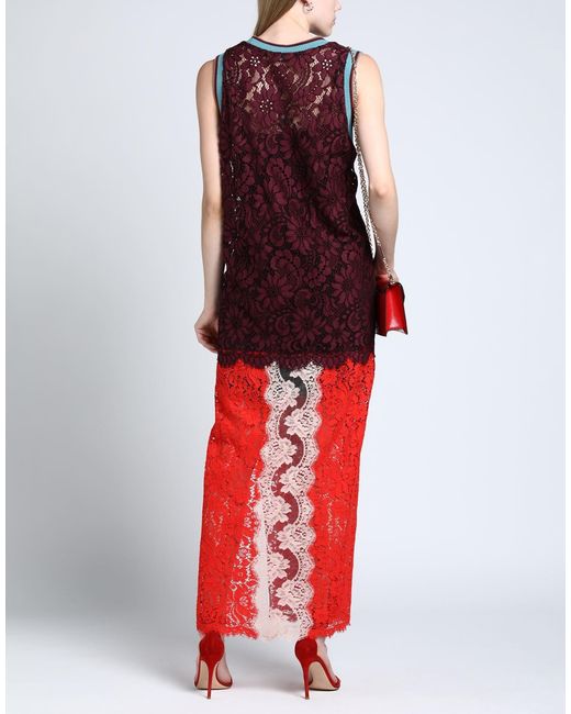 Dolce & Gabbana Red Colorful Printed Lace Knit Dress