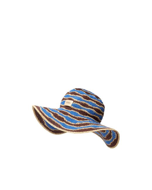 Fendi Blue Wave Crochet Wide-Brimmed Hat