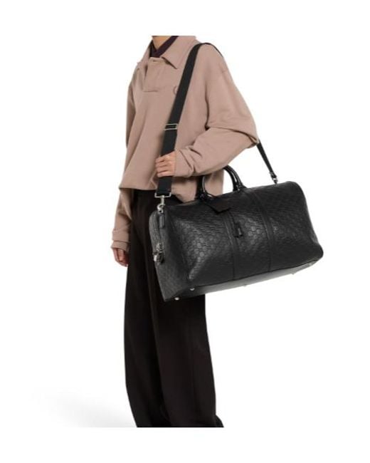 Gucci Black Gg Emblem Large Duffle Bag, Leather for men