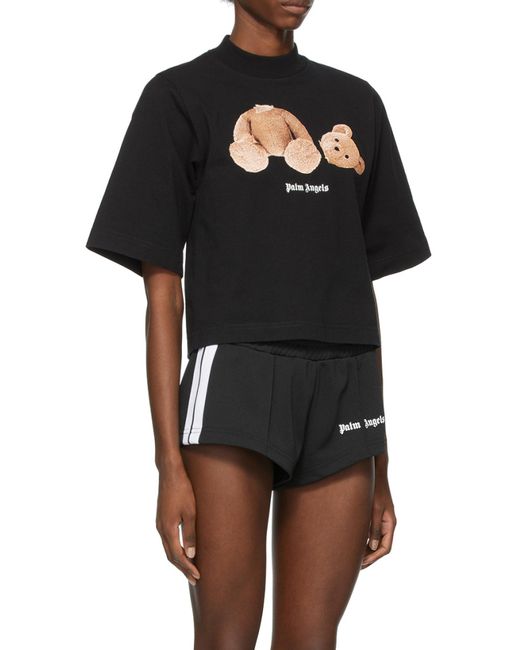 Palm Angels Black Bear Print Cropped T-Shirt