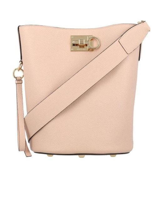 Ferragamo Natural Studio Grained-Leather Bucket Bag