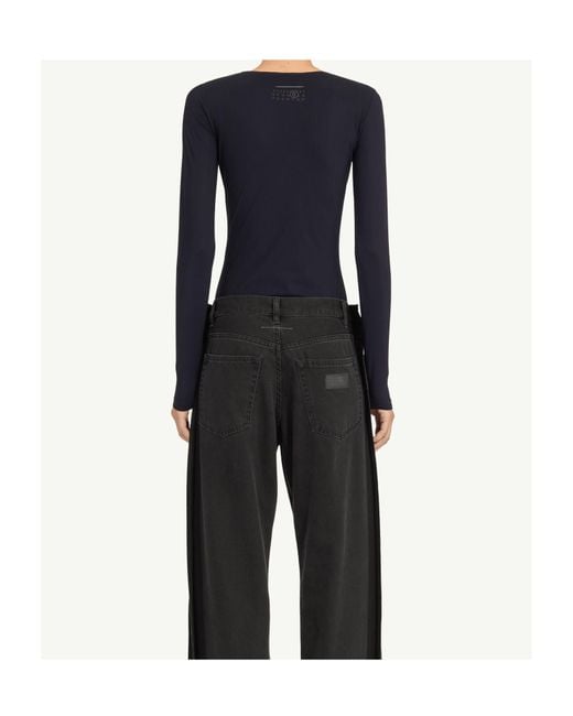 MM6 by Maison Margiela Blue Long-Sleeved Crewneck Bodysuit