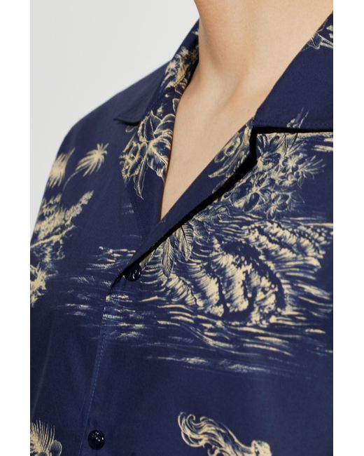 Moncler Blue Floral Printed Short-Sleeved Shirt for men