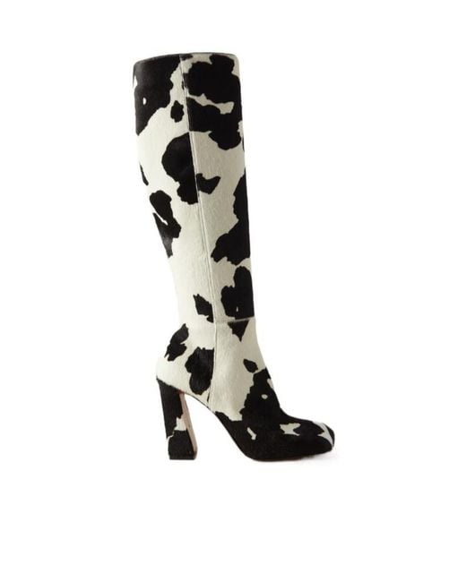 AMINA MUADDI Black Cow-Print Pony Hair Knee Boots