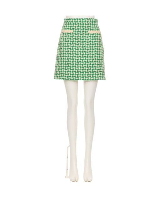 Valentino Green Houndstooth Tweed Short Skirt