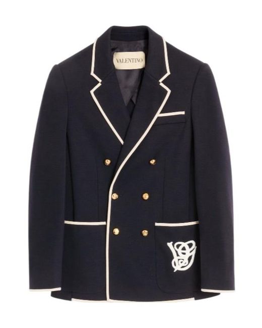 Valentino Blue Double-Breasted Wool Jacket With Vg Patch for men
