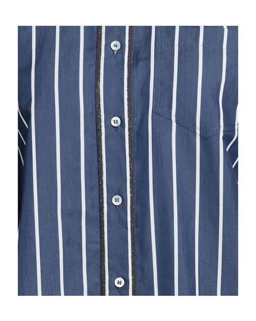 Brunello Cucinelli Blue Striped Long-Sleeve Shirt