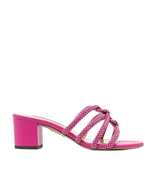 Aquazzura Pink 60Mm Crystal-Embellished Mules