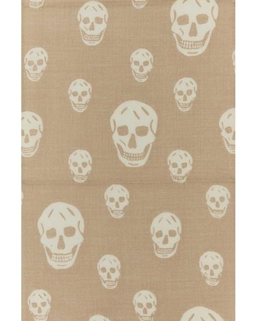 McQueen Natural Skull Printed Fringed Edge Scarf