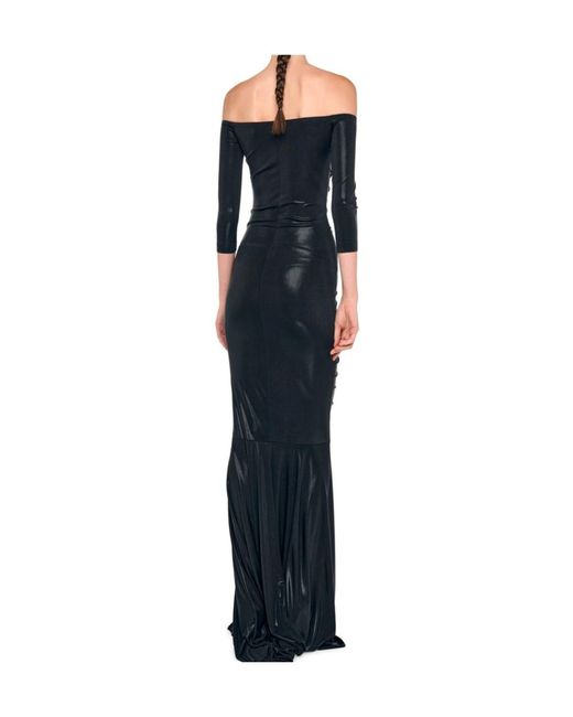 Norma Kamali Blue Off Shoulder Shirred Fishtail Gown