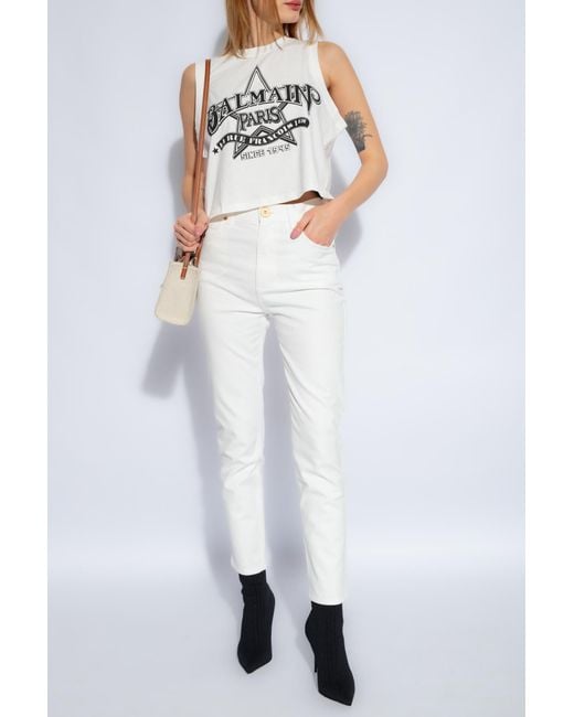 Balmain White High Waist Slim Fit Jeans