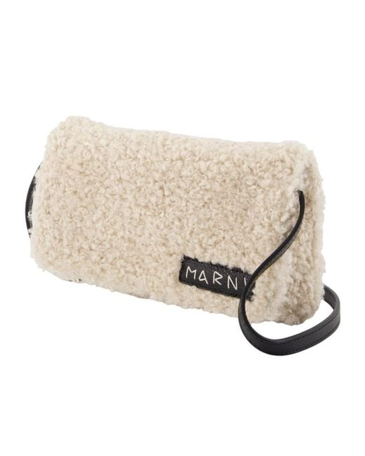 Marni Natural Logo Detailed Shearling Crossbody Bag