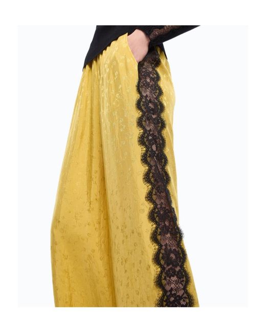 Pinko Yellow Lace-Trim Floral-Jacquard Trousers