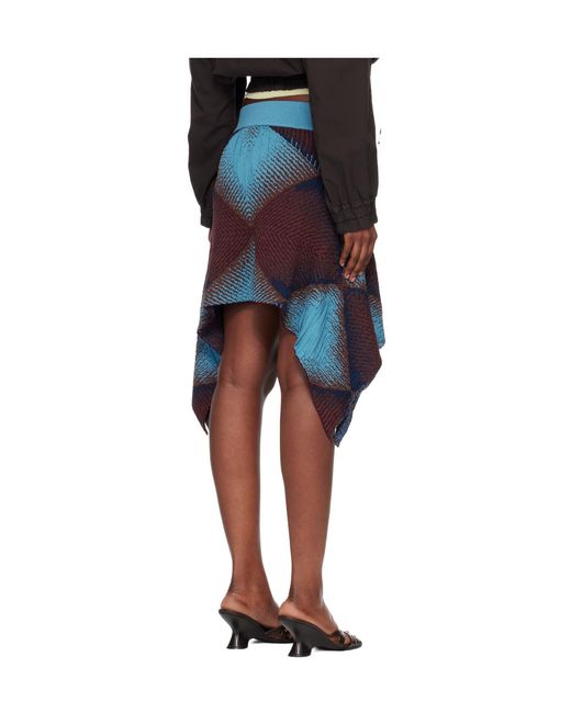 Kiko Kostadinov Blue Ikat Argyle Asymmetric Knitted Skirt