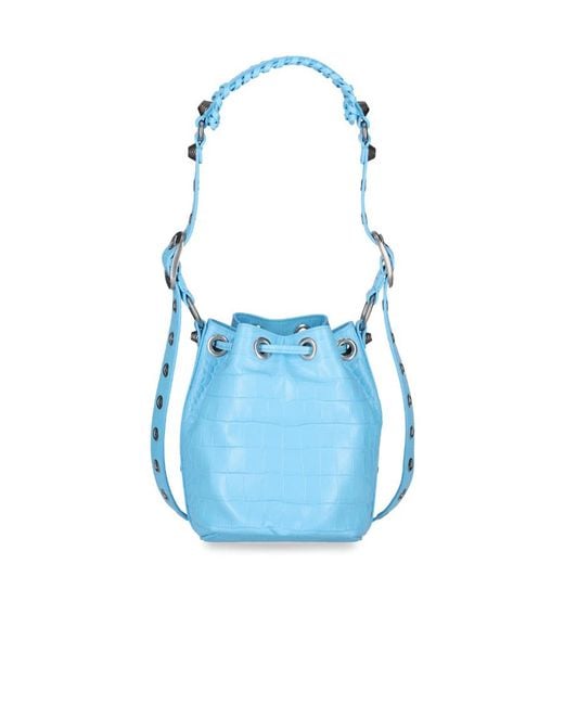 Balenciaga Blue Le Cagole Xs Embossed Bucket Bag