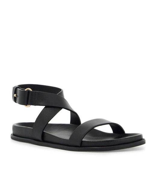 Totême Black Totême Crossover Strap Detailed Round Toe Sandals