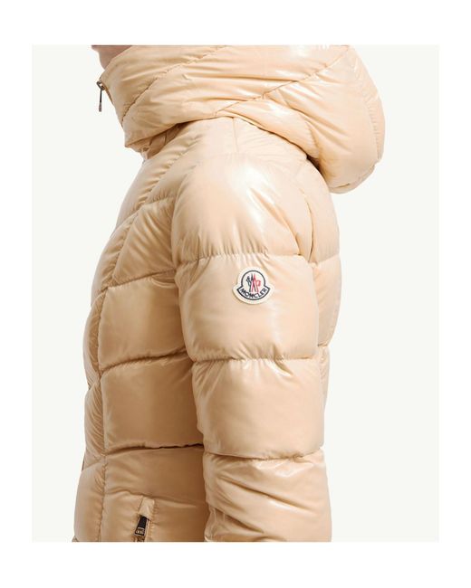 Moncler Natural Marusse Hooded Mid-Length Down Jacket