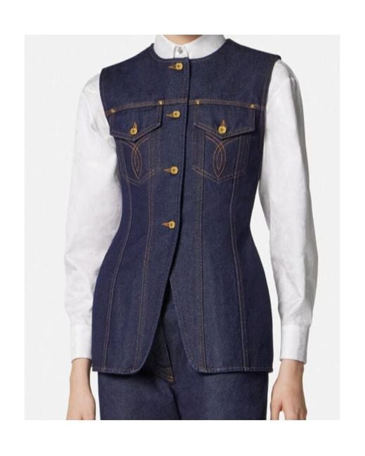 Versace Blue Button-Up Denim Gilet