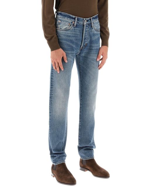 Tom Ford Blue Button Zipper Denim Trousers for men