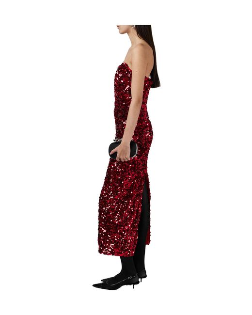 Self-Portrait Red 3D Sequin Midi Dress